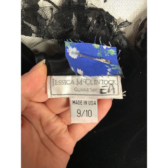 Vintage Jessica McClintock for Gunne Sax VTG Dress Black Lace Velvet Elegant LBD - Picture 3 of 7